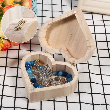 Boîte de bijoux en bois cœur - Écrin de rangement et packaging romantique avec fermeture magnétique - Matériau naturel écologique - Dimensions 10x9x4.2cm - Produit neuf (1/5)