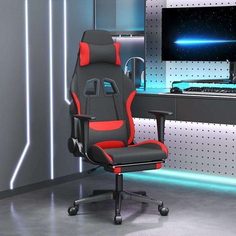 vidaXL Silla gaming con reposapiés tela negro y rojo (1/5)