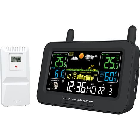 Station Météo avec Écran LCD Noir, Affichage de la Température et L'humidité (fonctions Calendrier Synchronisation L'heure, Sortie Chargement Usb) (1/3)