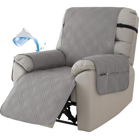 Fodera impermeabile per poltrona reclinabile con 6 tasche laterali e cinghie elastiche (grigio chiaro) (1/3)