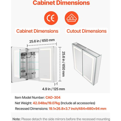 Armoire Murale ou Encastrée Salle de Bain 65x65 cm, Armoire de Toilette avec Miroir HD et LED 3 Couleurs à Intensité Variable, Fonc… (1/5)