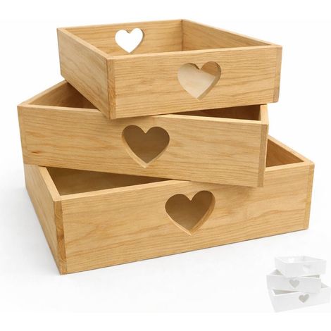 Set 3 Cassette in Legno Impilabili - Misure 30x20x7cm, 35x25x8cm, 40x30x9cm - Cestini Portaoggetti Decorativi ed Organizer per camera, cucina, bagno - (1/5)
