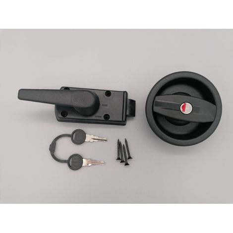 Serrure Noire à poignée pour Porte de Caravane avec Ouverture à Gauche + Barillet et clés (1/3)