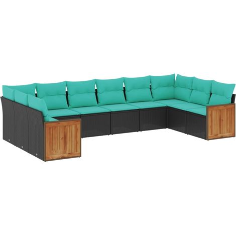 Maison Exclusive - 10-teiliges Gartensofa-Set mit Kissen, schwarz