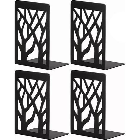 Lot de 4 serre-livres décoratifs en fer robuste, hauts et résistants, pour le bureau, l'école ou la maison (cadeaux en noir). (1/5)