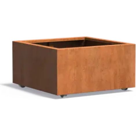 Adezz Pflanzgefäß Carrez mit Rollen aus Corten-Stahl Pflanzkübel Größe 80x80x40 cm (1/5)