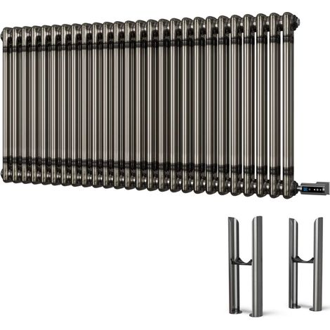 Alpha - Raw Metal Column Electric Radiator H600mm x W1164mm 2 Column 1200w Thermostatic WIFI - Feet Included (1/2)