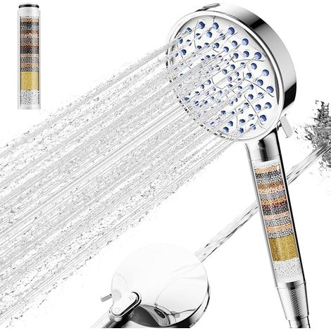 Shower Head with Filter 20 Stage Flexible 6+1 Jets Removes Chlorine and Metals High Pressure and Water Saving Chrome Finish (1/5)