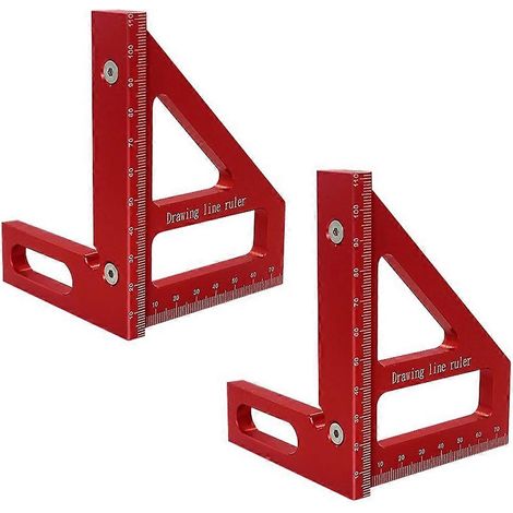 Ensemble d'équerres de menuiserie en 2 pièces : équerre en aluminium et centreur  règle de mesure multi-angles pour le travail du bois. (1/5)