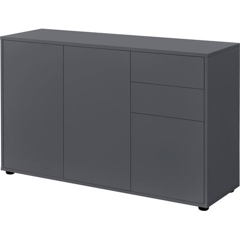 Elegante cassettiera pratica cassettiera con 2 cassetti 3 ante in truciolare 74 x 117 x 36 cm grigio scuro opaco 030005048