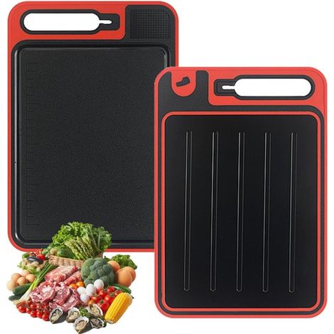 Tabla descongeladora Miracle Melt 4 en 1, de doble cara, afilador y cajón descongelador Miracle Melt para carne, pescado y alimentos (rojo) (1/5)