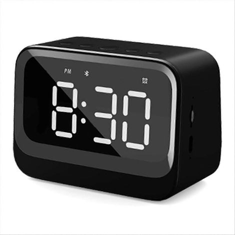 Barre de son portable double horloge compatible carte TF, lecteur de musique sans fil, haut-parleur Bluetooth noir (1/5)
