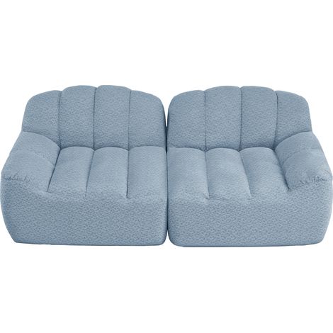 Canapé modulaire 2 places sans structure, forme coquillage, coussins profonds, bleu (1/5)