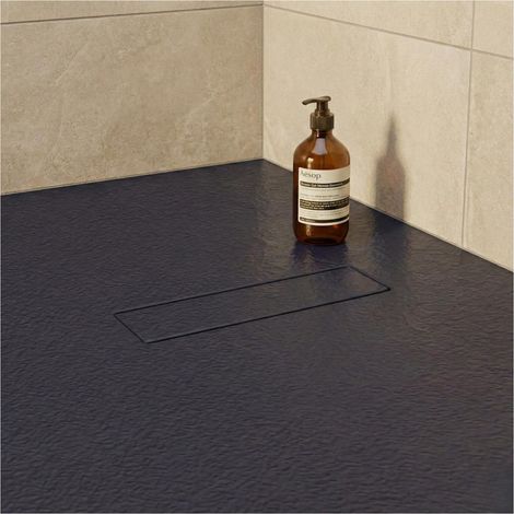 Extraflache Duschwanne in Anthrazitgrau mit Steinoptik – Abfluss inklusive 100x80