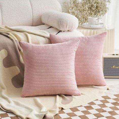 Housse De Coussin - Velours Côtelé Rayé - 45x45 Cm - Pour Salon Chambre À Coucher - Lot De 2 (1/5)