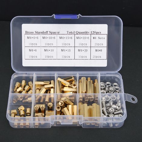 120-teiliges Set aus Messing-Sechskant-Abstandshaltern, Schraubenmuttern aus Edelstahl 304, Sortiment für Leiterplatten (1/5)