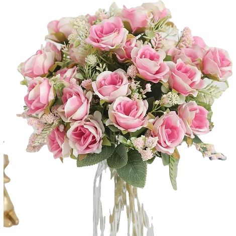 Bouquet de Roses Artificielles, Sans Entretien, Décoration Polyvalente, Blanc Rose, 3Pcs (1/2)