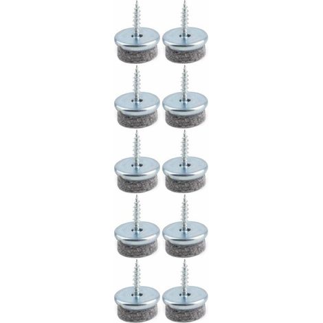 10x Patin vis gris avec feutrine pour chaise table meuble à visser en acier nickelé Protection Parquet Sol Embout Feutre Universel, Ø18 (1/3)