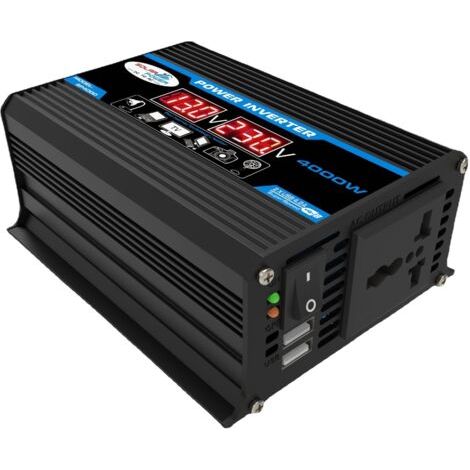 royaluxe -Convertisseur de tension pour voiture 12 V CC vers 220 V CA avec prise allume-cigare et affichage numérique - Chargeur de voiture pour ordinateur portable et téléphone en voyage - Noir (1/5)