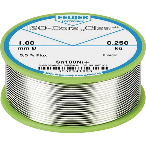 Felder ISO-Core "Clear" Sn100Ni+ Lötzinn, bleifrei Spule Sn99,25Cu0,7Ni0,05 0.250 kg 1 mm