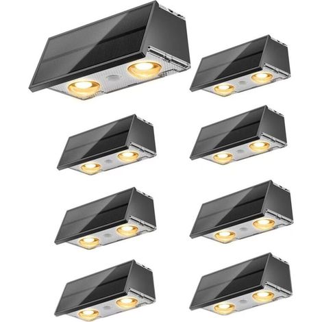 Lot de 8 lampes de jardin colorées, appliques murales solaires haut/bas, éclairage RGB étanche, idéales pour jardins, piscines, terrasses et clôtures (1/5)