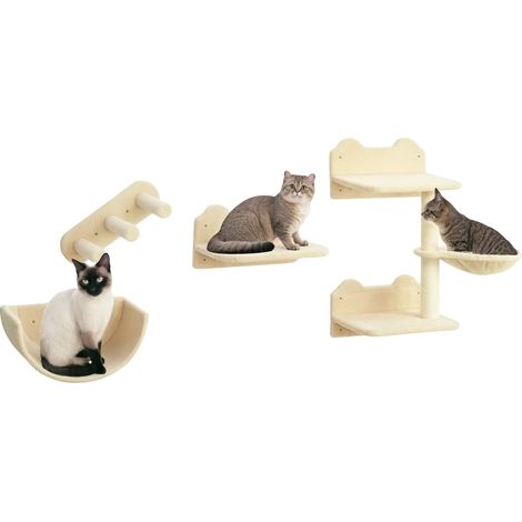 Árbol rascador para gatos, diseño de cuatro niveles, hamaca y plataformas cómodas, color beige, 40 x 28 x 73 cm. (1/2)
