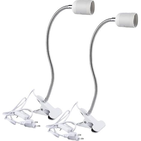 Lot de 2 douilles de lampe à pince E27 - Col de cygne réglable à 360 ° - Câble long avec interrupteur et prise - Douille de lampe pour animaux en croissance - Lampe de table (sans ampoule) (1/5)
