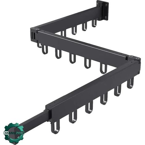 Manuzen - Étendoir mural rétractable 1,2 m – aluminium noir (1/3)