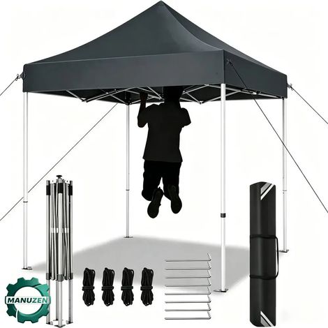 Manuzen - Tonnelle pliante 3 × 3 m imperméable anti-UV – structure aluminium — Gris – 3 × 3 m (1/5)