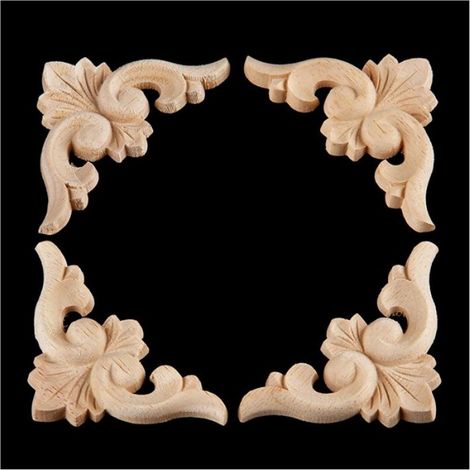 Applique Bois - Coin Sculpté Chêne 6 x 6 cm - Décoration Meubles Portes Miroirs - 16 Pièces (1/4)