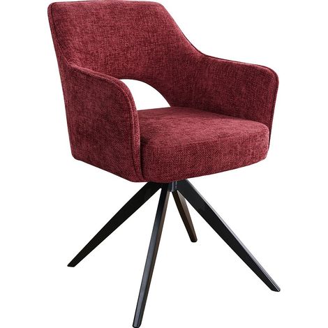 Chaise pivotante avec accoudoirs en tissu texturé et métal noir - Bordeaux - KONYA (1/4)