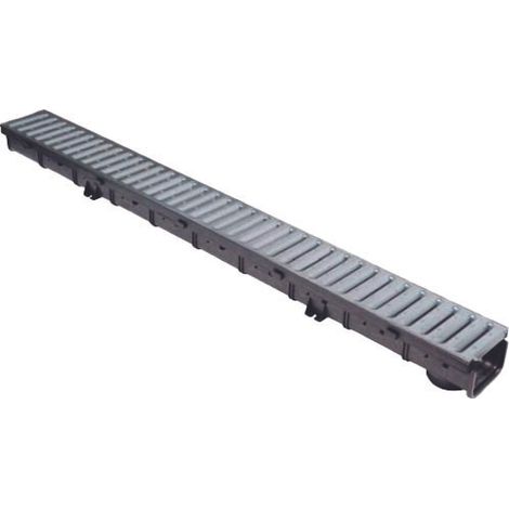 Pack Caniveau emboîtable Noir PP PRATIKO EASY série 100 BAS + Grille Passerelle en acier A15 - First Plast