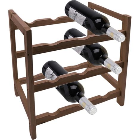 Cantinetta per 9 Bottiglie - In LEGNO SCURO Mis. 33x24x39 cm con 3 Ripiani - Portabottiglie Espositore Bottiglie Vino, Champagne, Liquori, per cucina (1/4)