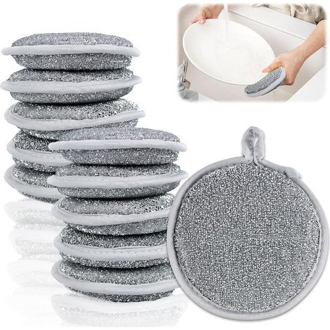10Pcs Chiffons à Vaisselle en fil d'Acier Multi Usages, Éponge À Vaisselle de Cuisine pour Humide et Sec, épais à Double Couche Microfibre Anti Rayures Réutilisables, Pour Cuisine Vaisselle, évier (1/5)