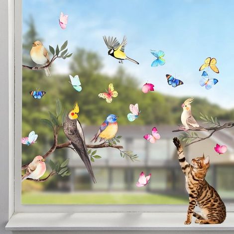 Sticker fenêtre – 46x26 cm – Oiseaux et papillons – Recto verso – Décoration maison – Autocollant (1/5)