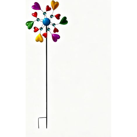 Moulin à vent en métal pour extérieur (94 cm), Sculpture cinétique colorée sur piquet pour jardin, pelouse ou terrasse (1/5)