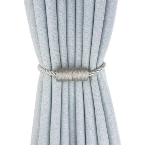 2 Pack Magnetic Curtain Ties, Curtain Ties, Thick Steel Cable (Grey) (1/5)