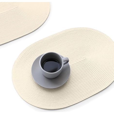 Set mit 6 ovalen, geflochtenen Tischsets für Esstische, waschbar und hitzebeständig, für den Innen- und Außenbereich geeignet, 30,5 x 45,7 cm (beige oval, 6 Stück) (1/5)