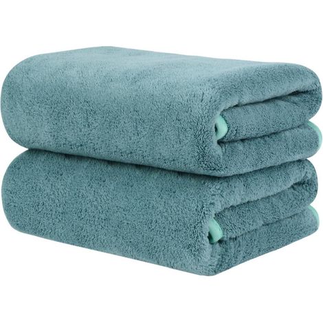 Mikrofaser Handtuch Haare 2er Pack 50x100cm Grün Weich Saugstark (1/5)