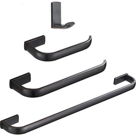 Lot de 4 Accessoires de Salle de Bain en Bronze huilé, Ensemble de quincaillerie, Barre Porte-Serviettes 61 cm en Laiton brossé Bronze brossé, Support Mural pour Papier Toilette (1/5)