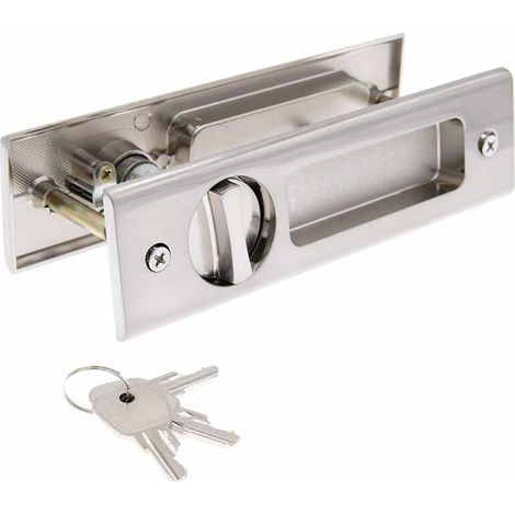 Poignée de porte coulissante,Serrure de porte coulissante serrure à mortaiser poignée de serrure de porte de poche poignée encastrée invisible serrure de porte en bois/argent (1/5)