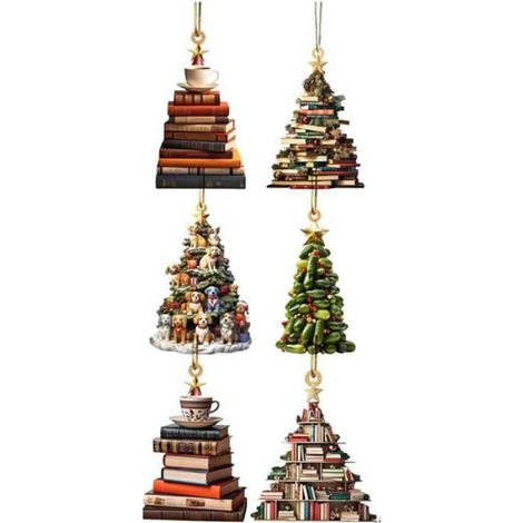 Pendentif D'Étagère en Forme D'Arbre de Noël à Suspendre, Décorations de Noël à Suspendre, Ornements de Livres, Ornement de Noël (1/4)