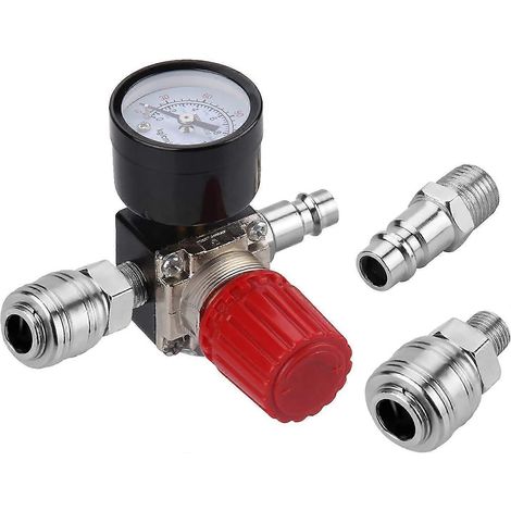 Régulateur de pression d'air à trois voies, vanne 175 psi 12 bar, manomètre de pression d'air 1/4 pouce pour compresseurs (vanne à trois voies) (1/5)