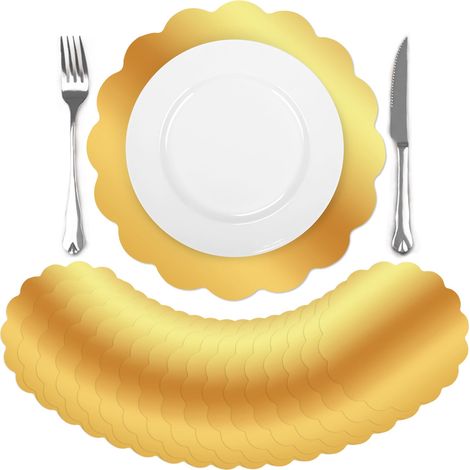 Lot de 50 Sets de Table Jetables Or Miroitants Festonnés, 33cm Dessous de Table en Papier, Dessous Assiette pour Mariages Anniversaires Vacances Cuisine Maison, Décoration de Table (1/5)