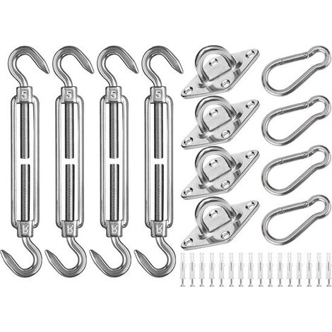 Kit de montage pour voile solaire (44 pièces) - Fixations M5 pour voile solaire en acier inoxydable - Pare-soleil rectangulaires et carrés pour jardin et espace extérieur (1/5)