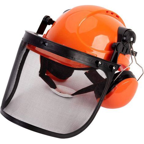 Masque de sécurité pour bûcherons avec protège-oreilles Casque de sécurité pour outils de jardinage contre les éclaboussures et le bruit - Orange, 1pc (1/3)