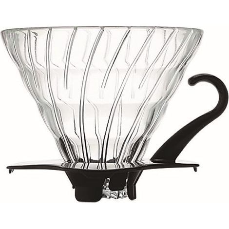 Black Glass Coffee Dripper, Conical Shape, Interior Grooves, Brews 300-500ml (1/4)