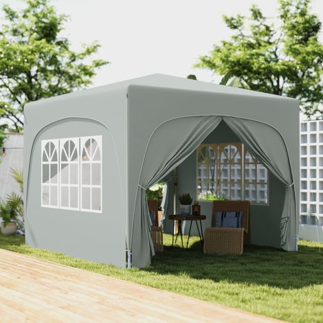 Pavillon de jardin pliant polyester gris clair 300 x 300 cm, UPF50+, hauteur réglable, 4 parois latérales (1/5)