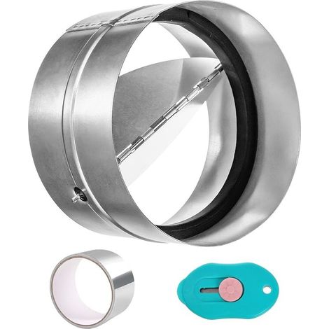 Raccord avec clapet anti-retour DN 125 mm en acier galvanisé clapet anti-retour automatique avec caoutchouc d'étanchéité Ø 125 mm raccord avec bande en aluminium pour tuyau de ventilation canal (1/5)