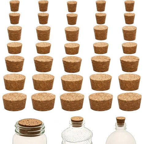 35 bouchons liège, bois, naturels, coniques, pour vin et bière (1/5)